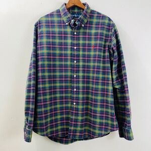 Polo Ralph Lauren Shirt Mens XL Blue Green Custom Fit Plaid